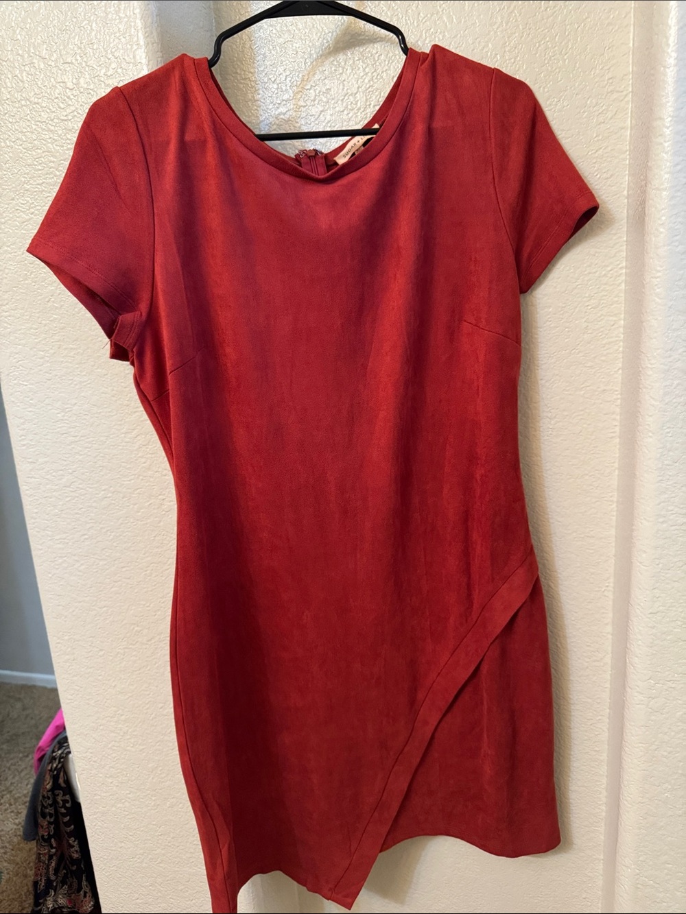Rust color Suede Short-Sleeve Sheath Dress